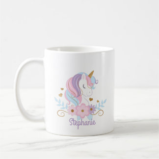 Floral Unicorn Personalized Name Cute Koffiemok