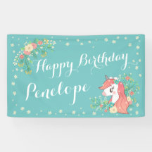 Floral Unicorn Turquoise Happy Birthday Custom Nam