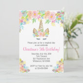 Floral Unicorn Verjaardag Uitnodigingen voor Meisj (Staand voorkant)