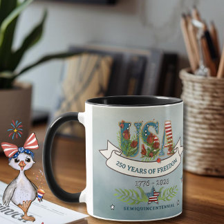 Floral USA 250th Anniversary Patriotic Coffee Mug