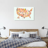 Floral USA Map - Wild Garden Canvas Afdruk (Insitu (Slaapkamer))