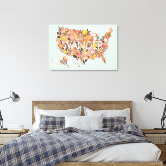 Floral USA Map - Wild Garden Canvas Afdruk (Insitu (Slaapkamer))