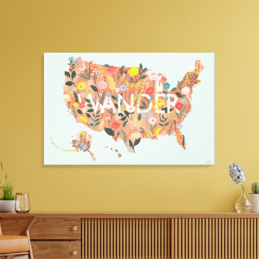 Floral USA Map - Wild Garden Canvas Afdruk (Insitu (Woonkamer))