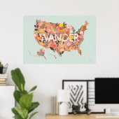 Floral USA Map - Wild Garden Poster (Thuiskantoor)