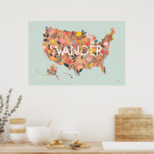 Floral USA Map - Wild Garden Poster (Keuken)