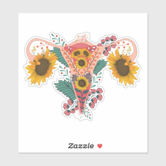 Floral Uterus Anatomy Sticker, Flower Feminist Sticker (Vel)