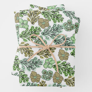 Floral Valencia Green Beige Inpakpapier Vel