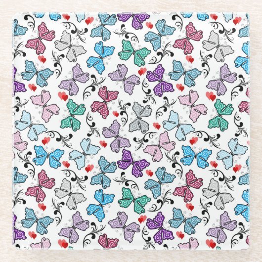 Floral Valentijn Pattern Glazen Onderzetter (Voorkant)