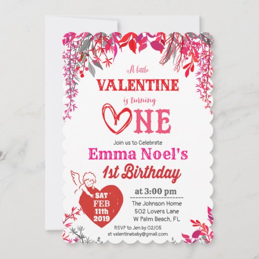 Floral Valentine's Day 1er anniversaire Invitation (Devant)