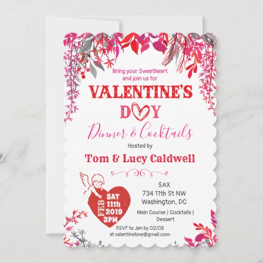 Floral Valentine's Day Diner Invitation (Devant)