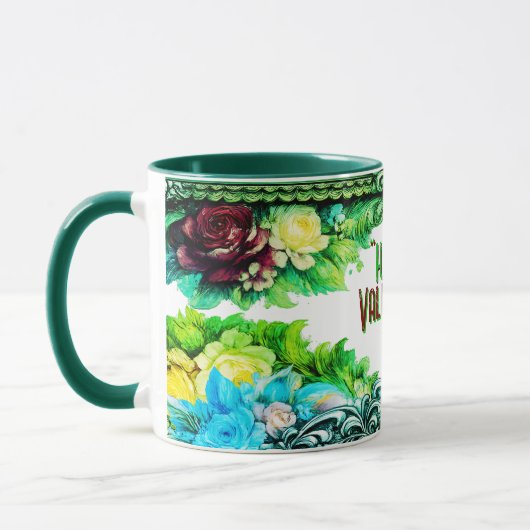 Floral Valentine's Day Mugs With Custom Text (Gauche)
