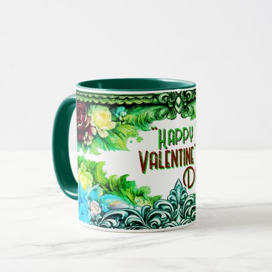 Floral Valentine's Day Mugs With Custom Text Mok (Voorkant links)