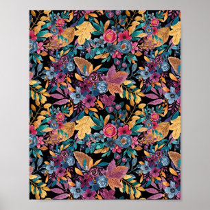 Floral van gemengde Herfst laat de Berry Waterverf Poster