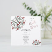 Floral van Red KerstFolk Art Kaart (Staand voorkant)