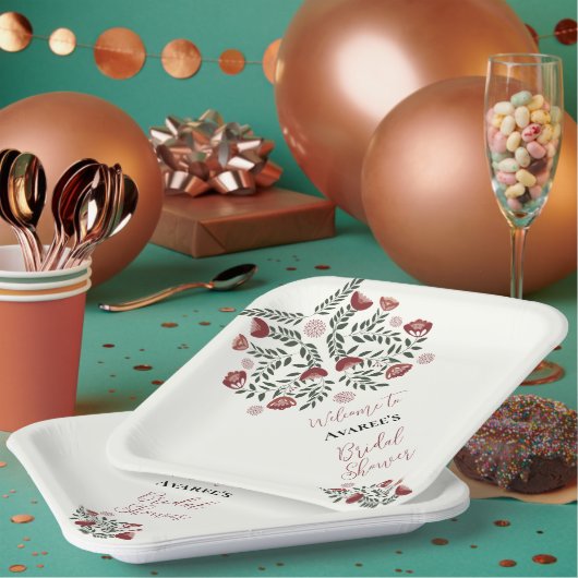 Floral van Red KerstFolk Art Papieren Bordje (Multi)