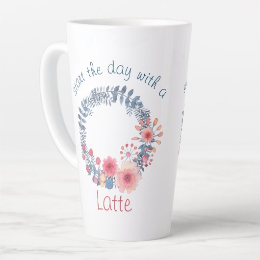 Floral van rode, witte en blauwe pasta latte mok (Linkerhoek)