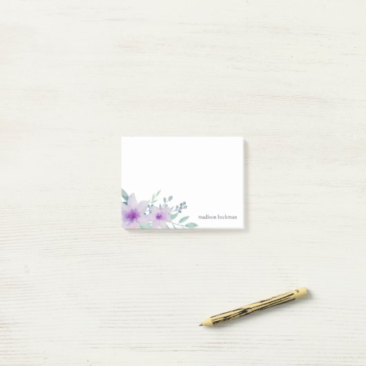 Floral van Waterverf Violet en Sage Post-it® Notes (Op bureau)