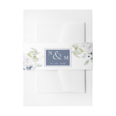 Floral van witte en Navy, Monogram bruiloft Uitnodigingen Wikkel (Voorkant Voorbeeld)