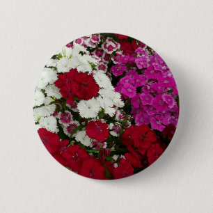 Floral van witte, roze en rode dianthus ronde button 5,7 cm