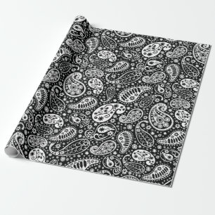 Floral van zwarte en witte paisley cadeaupapier