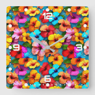 Floral veelkleurige bloemen patroon-36355 vierkante klok