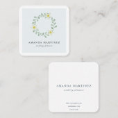 Floral verdure couronne bleu Carré Carte de visite (Devant / Derrière)