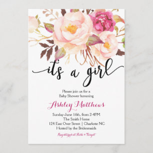 Floral veren Floral Baby shower Uitnodiging