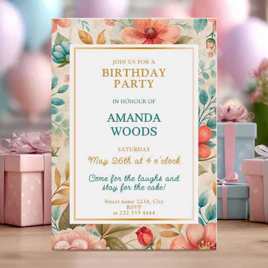 Floral verjaardagsfeest viering ontwerp kaart