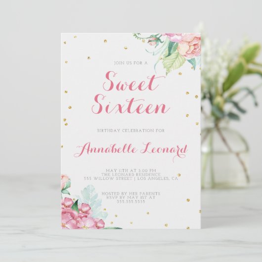 Floral verjaardagsfeestje uitnodiging (Staand voorkant)