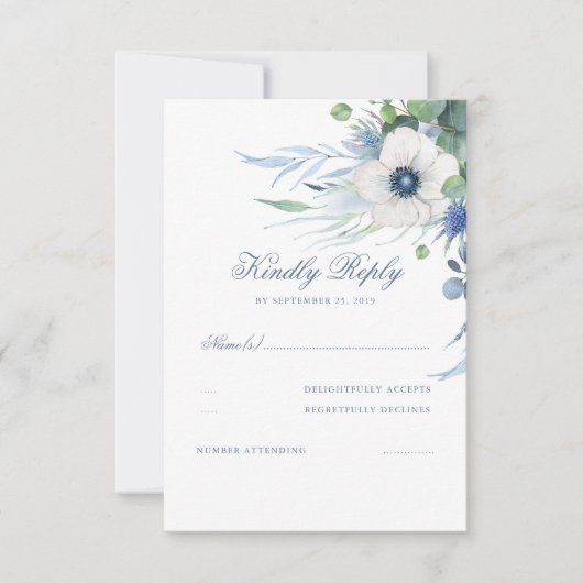 Floral Vert Dusty Blue Wedding RSVP (Devant)