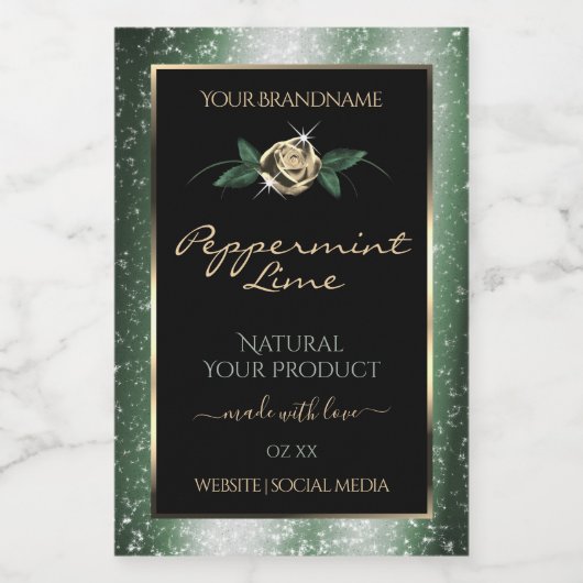 Floral Vert et Gold Frame Noir Étiquettes de produ (Étiquettes simples)