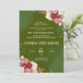 Floral Vert Faire-part de mariage musulman (Debout devant)