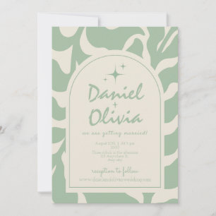 Floral vert Vintage avec Faire-part de mariage QR