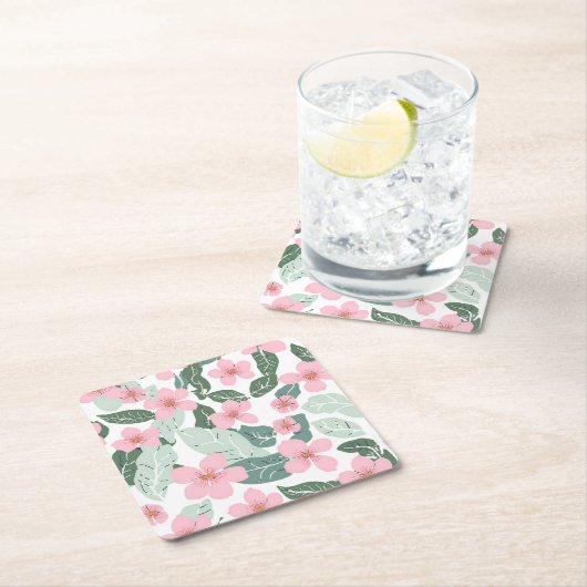 Floral Vierkante Kartonnen Onderzetter (Insitu)