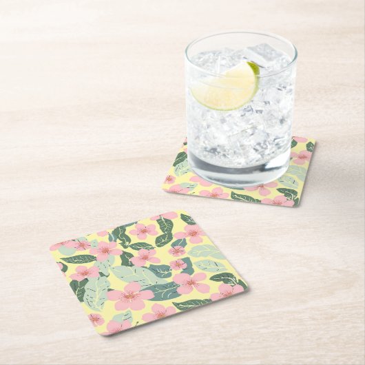 Floral Vierkante Kartonnen Onderzetter (Insitu)