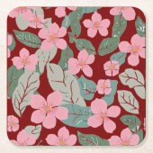 Floral Vierkante Kartonnen Onderzetter (Voorkant)