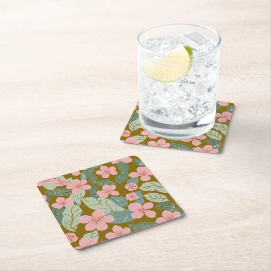 Floral Vierkante Kartonnen Onderzetter (Insitu)