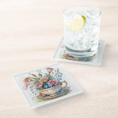 Floral Vine Pattern – Zachte Waterverf Boho kunst Glazen Onderzetter (Schuin)