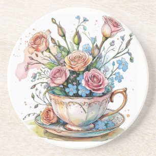 Floral Vine Pattern – Zachte Waterverf Boho kunst Zandsteen Onderzetter