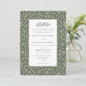 Floral Vintage Green Islamic Muslim Wedding Kaart (Staand voorkant)