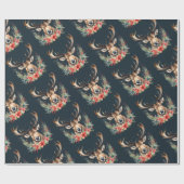 Floral Vintage Kerstrendier Cadeaupapier (Vlak)