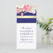 Floral Vintage Navy Gold White Wedding Programme (Debout devant)