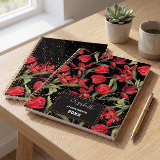 Floral Vintage Red Gold White 2027 Name Daily Planner