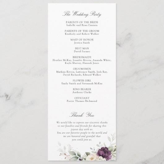 Floral violet blanc verdure Programme de mariage d (Dos)