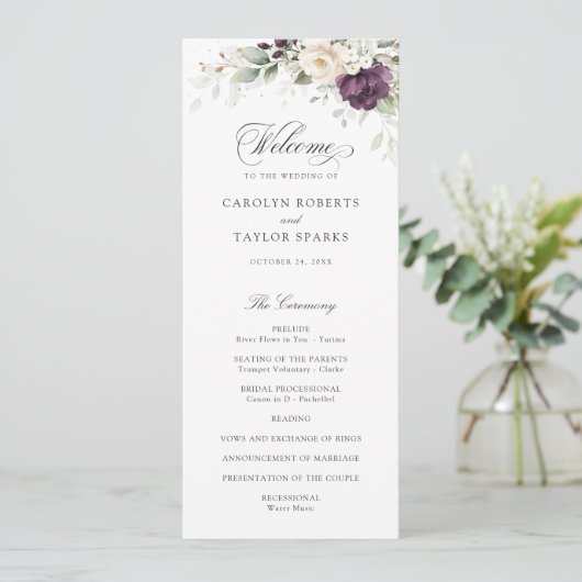 Floral violet blanc verdure Programme de mariage d (Debout devant)