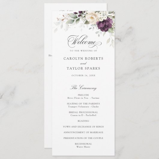 Floral violet blanc verdure Programme de mariage d (Devant / Derrière)