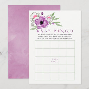 Floral Violet en Sage Baby shower Baby Bingo Kaart