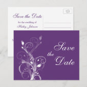 Floral violet et blanc Enregistrer la date Carte d (Devant / Derrière)