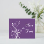 Floral violet et blanc Enregistrer la date Carte d (Debout devant)