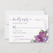 Floral violet et Confett or Mariage simple RSVP (Devant)